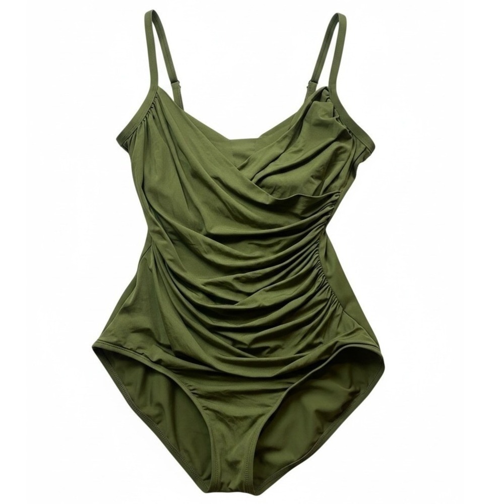 Jantzen Green Goddess Surplice Wrap One Piece Swimsuit Sz 12 Olive Green #104T